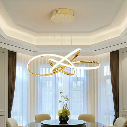 Decorbites gold ring chandelier dimmable with interlocking illuminated rings in gold finish on Tampa Home & Garden Store