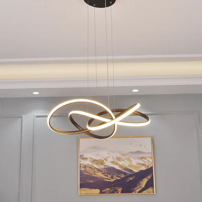 Decorbites gold ring chandelier dimmable with interlocking circular rings and warm LED lighting on Tampa Home & Garden Store