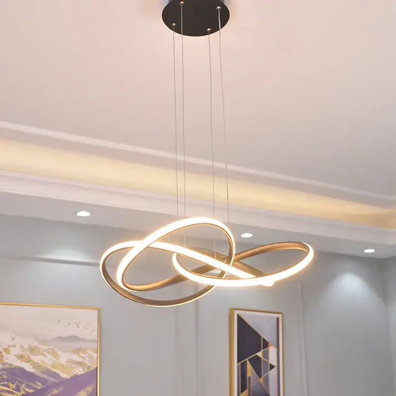 Decorbites gold ring chandelier with intertwined luminous loops, dimmable hanging pendant on Tampa Home & Garden Store