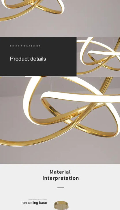 Gold Ring Chandelier Dimmable by Decorbites, gold metal rings with LED glow on Tampa Home & Garden Store