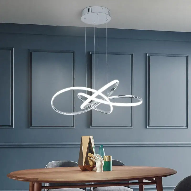 Gold Ring Chandelier Dimmable with illuminated interlocking rings on Tampa Home & Garden Store
