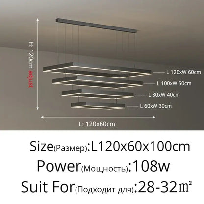 Black Square LED Ceiling Chandelier for Home