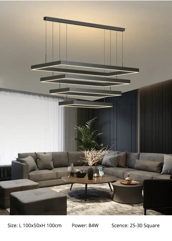 Black Square LED Ceiling Chandelier for Home