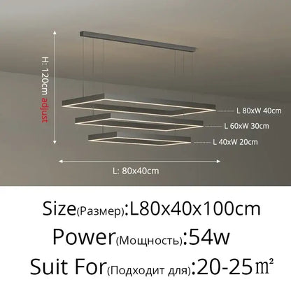 Black Square LED Ceiling Chandelier for Home