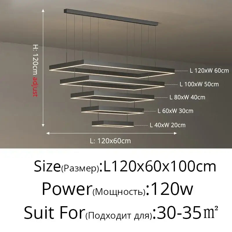 Black Square LED Ceiling Chandelier for Home