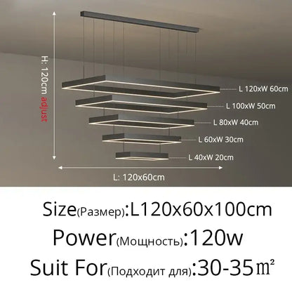 Black Square LED Ceiling Chandelier for Home