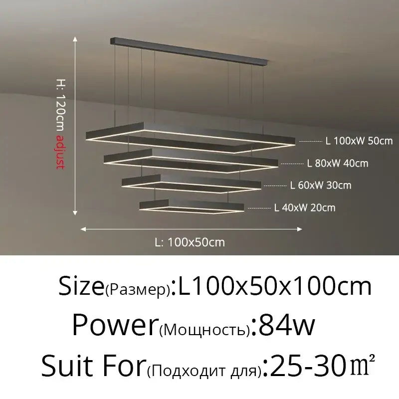 Black Square LED Ceiling Chandelier for Home