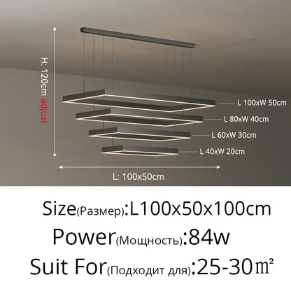 Black Square LED Ceiling Chandelier for Home
