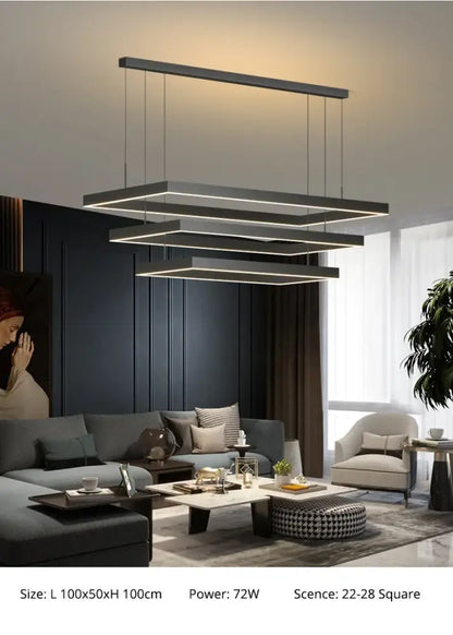 Black Square LED Ceiling Chandelier for Home