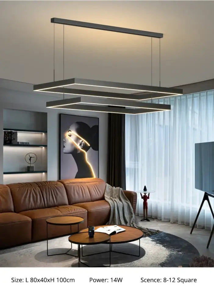 Black Square LED Ceiling Chandelier for Home