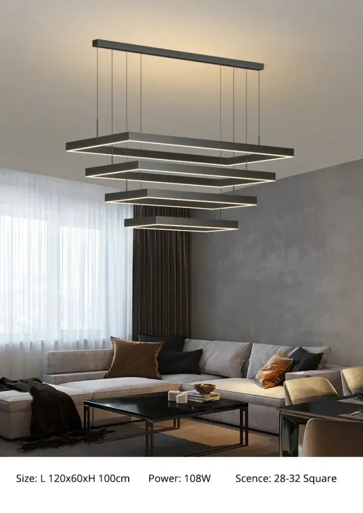 Black Square LED Ceiling Chandelier for Home