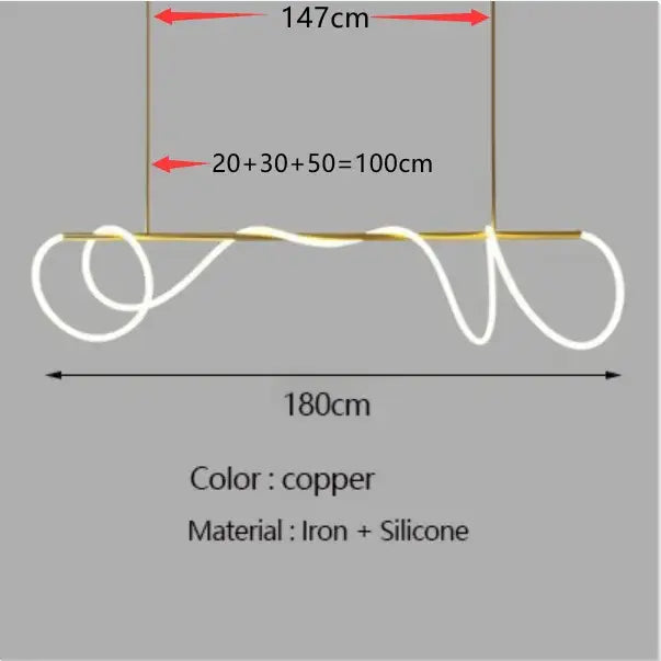 Gold Nordic Ceiling Chandelier by Decorbites, copper iron + silicone loops, 180cm on Tampa Home & Garden Store