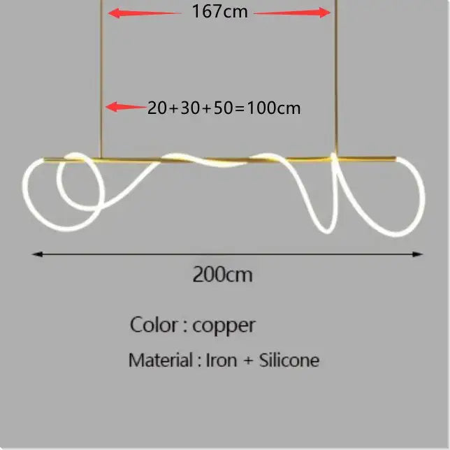 Gold Nordic Ceiling Chandelier Decorbites copper iron silicone, 200cm bar with looping white cords on Tampa Home & Garden Store