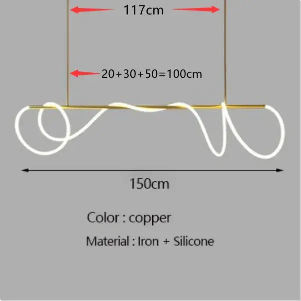 Gold Nordic Ceiling Chandelier copper iron frame with silicone LED tubes, 150cm Decorbites on Tampa Home & Garden Store