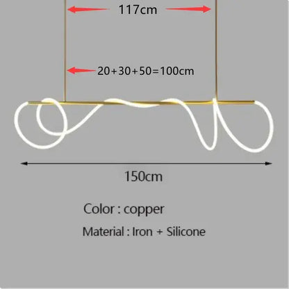 Gold Nordic Ceiling Chandelier copper iron frame with silicone LED tubes, 150cm Decorbites on Tampa Home & Garden Store