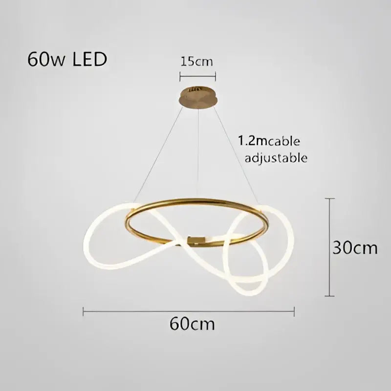 Gold Nordic Ceiling Chandelier by Decorbites, circular gold ring with LED tubes, 60w on Tampa Home & Garden Store