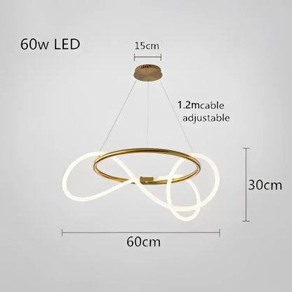 Gold Nordic Ceiling Chandelier by Decorbites, circular gold ring with LED tubes, 60w on Tampa Home & Garden Store