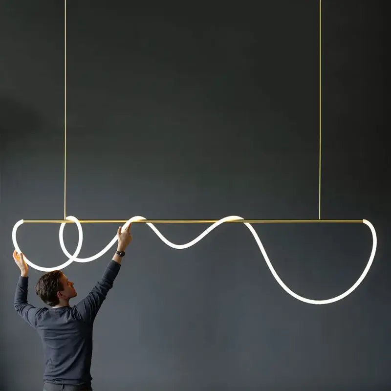 Gold Nordic Ceiling Chandelier by Decorbites with curved LED tubing and gold frame on Tampa Home & Garden Store