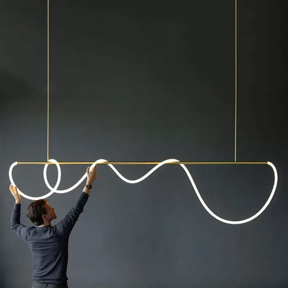 Gold Nordic Ceiling Chandelier by Decorbites with curved LED tubing and gold frame on Tampa Home & Garden Store
