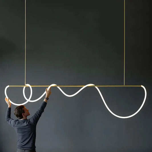 Gold Nordic Ceiling Chandelier by Decorbites with curved LED tubing and gold frame on Tampa Home & Garden Store