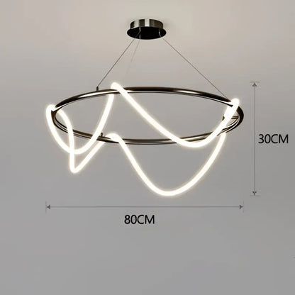 Gold Nordic Ceiling Chandelier by Decorbites with a circular gold ring and flowing LED tubes on Tampa Home & Garden Store