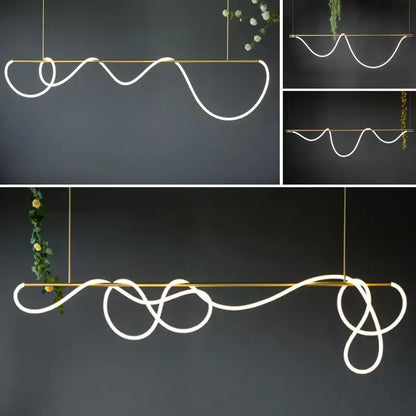 Gold Nordic Ceiling Chandelier by Decorbites with looping white light tubes on a gold rod on Tampa Home & Garden Store