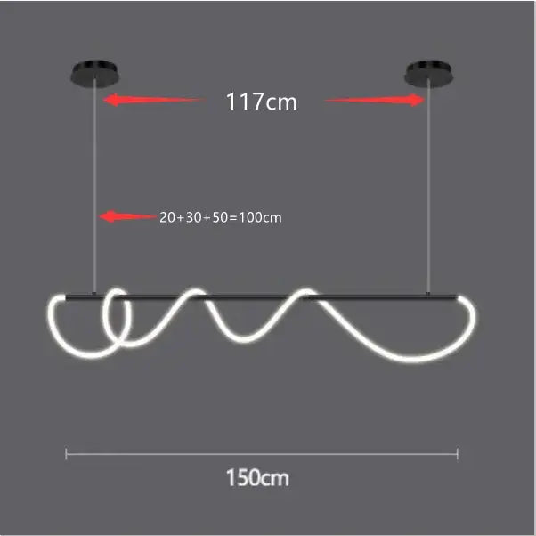 Gold Nordic Ceiling Chandelier by Decorbites with wavy neon bar and suspension cords, 150cm span on Tampa Home & Garden Store