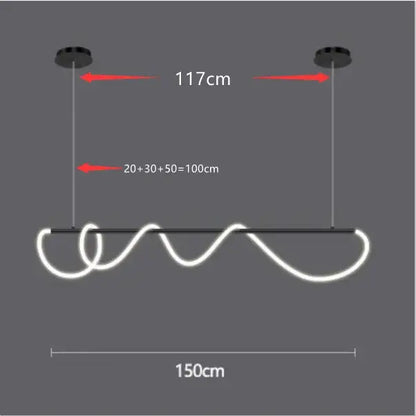 Gold Nordic Ceiling Chandelier by Decorbites with wavy neon bar and suspension cords, 150cm span on Tampa Home & Garden Store