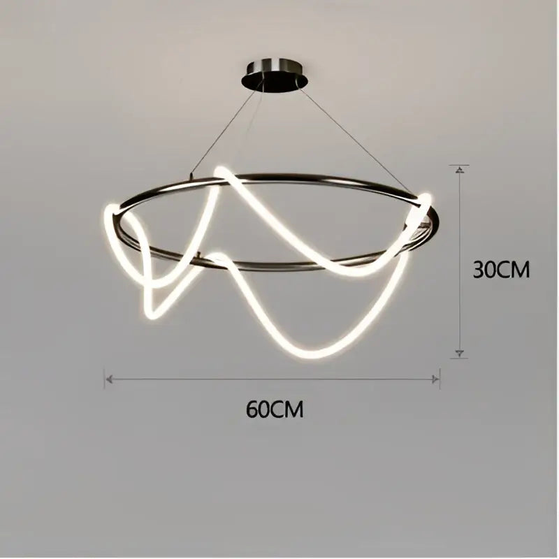Gold Nordic ceiling chandelier with LED sine-wave ring by Decorbites, 60cm wide on Tampa Home & Garden Store