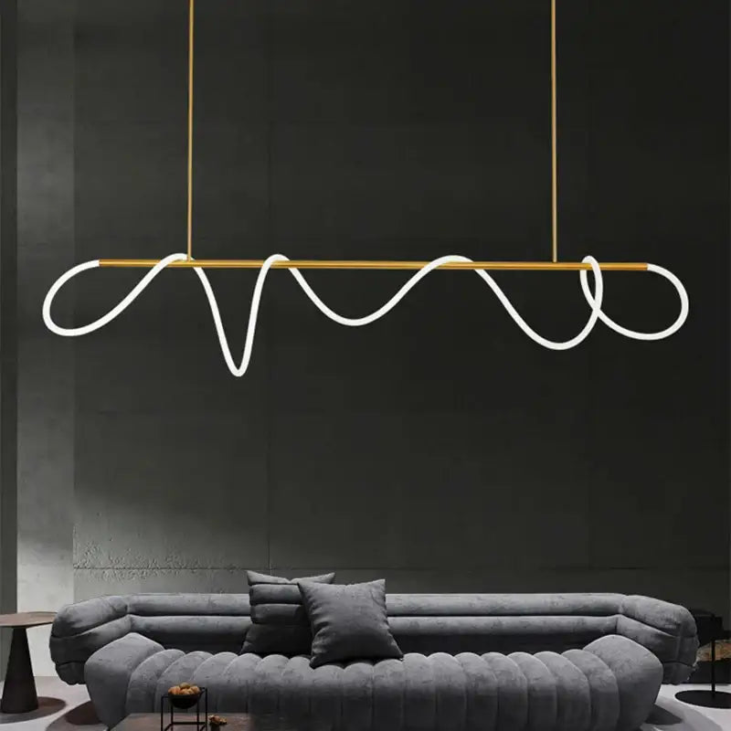 Gold Nordic Ceiling Chandelier by Decorbites with a gold bar and white looping LED tubes on Tampa Home & Garden Store