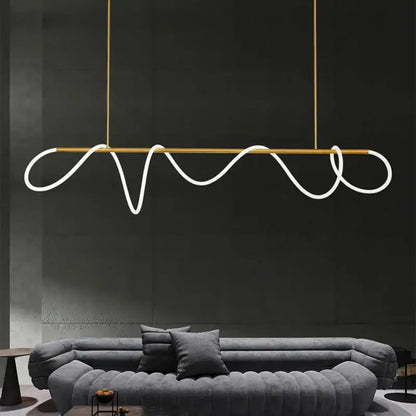 Gold Nordic Ceiling Chandelier by Decorbites with a gold bar and white looping LED tubes on Tampa Home & Garden Store