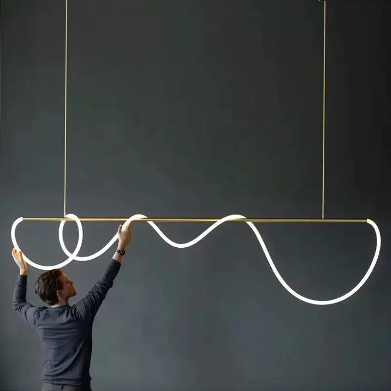 Gold Nordic Ceiling Chandelier by Decorbites; gold frame with flowing white LED loops on Tampa Home & Garden Store