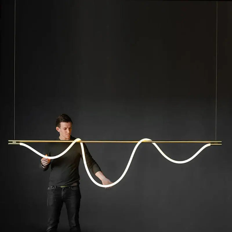 Gold Nordic Chandelier by Decorbites with brass bar LED wave light on Tampa Home & Garden Store