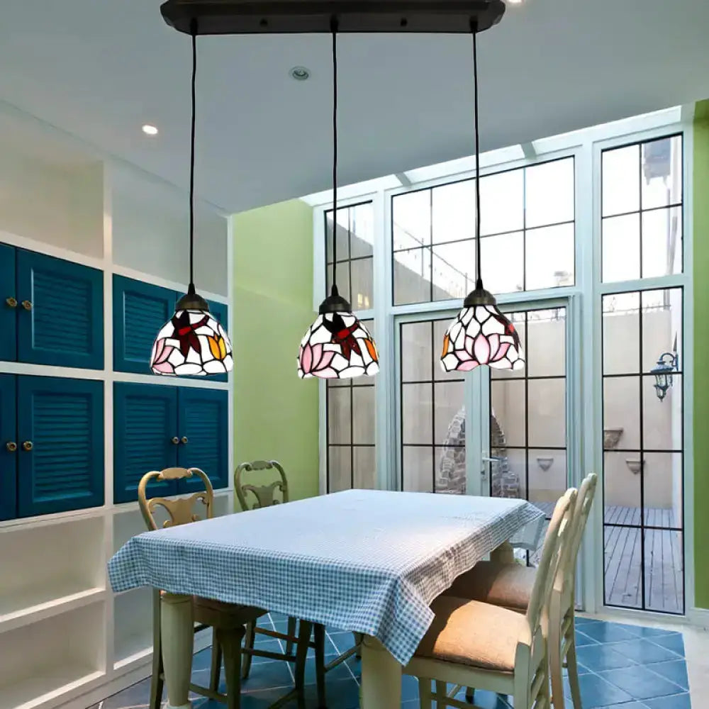 Dragonfly pink & orange art glass dining pendant light by Decorbites, 3 hanging fixtures on Tampa Home & Garden Store