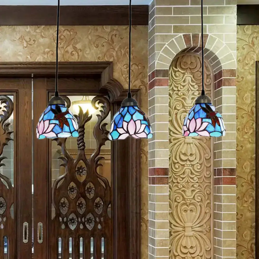 Dragonfly pink & orange art glass dining room pendant lights 3 blue pink shades Decorbites on Tampa Home & Garden Store