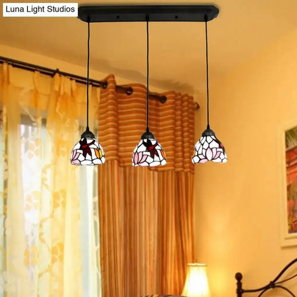 Dragonfly pink & orange art glass dining pendant light set of 3 with stained-glass shades on Tampa Home & Garden Store
