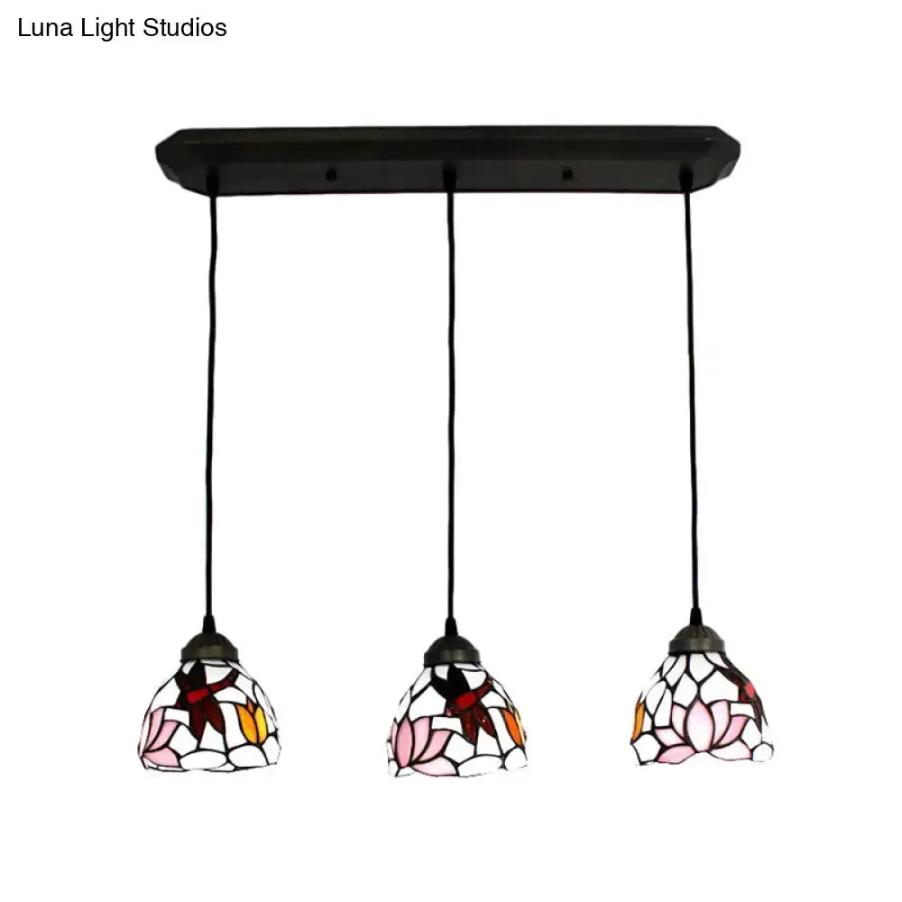Dragonfly pink & orange art glass dining pendant light, 3 Tiffany shades by Decorbites on Tampa Home & Garden Store