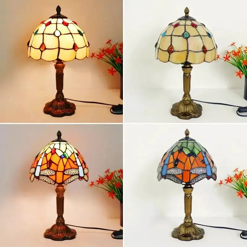 Retro Baroque Led Table Lamps With Stained Glass