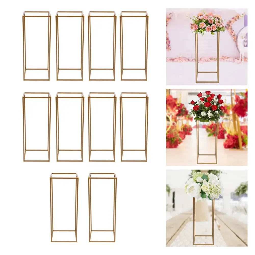 Gold wedding flower stand set of 10 tall rectangular gold metal plant stands Decorbites on Tampa Home & Garden Store