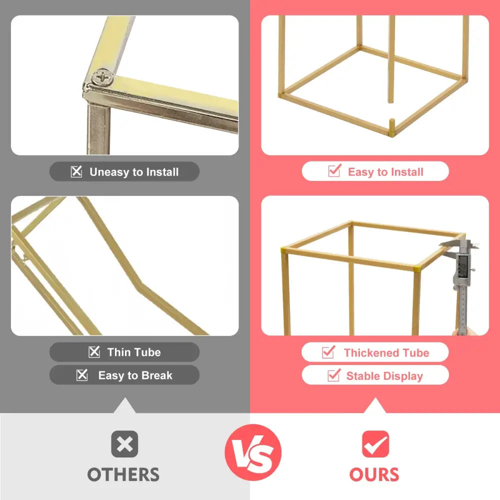 Gold Wedding Flower Stand by Decorbites, square-frame plant stand with a gold finish on Tampa Home & Garden Store