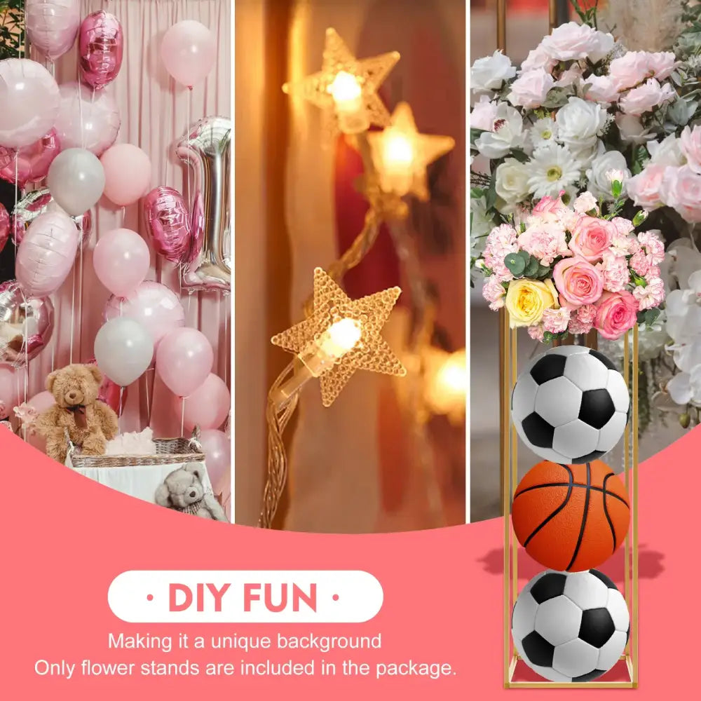 Gold Wedding Flower Stand by Decorbites: tall gold plant stand with pink flowers and ball decor on Tampa Home & Garden Store