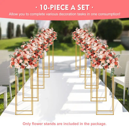 Gold wedding flower stands 10-piece set with peach roses Decorbites on Tampa Home & Garden Store