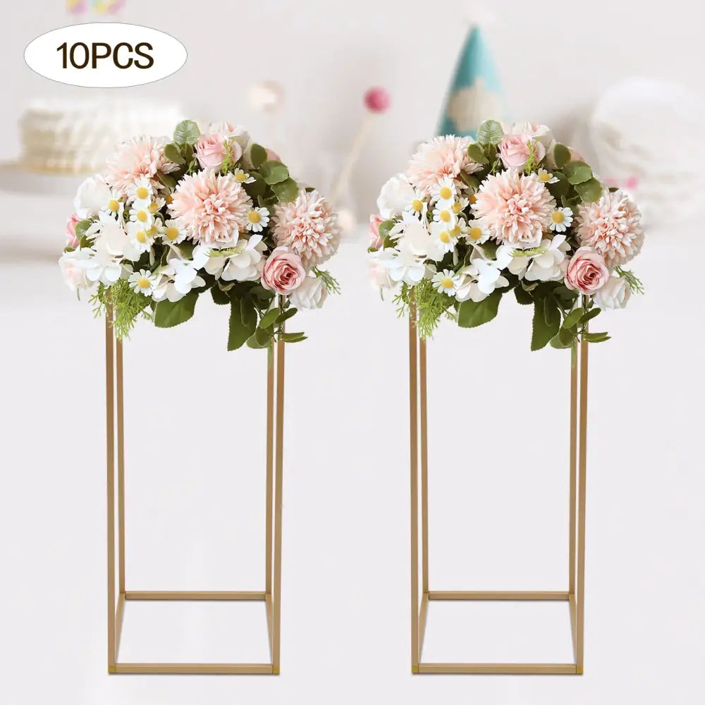 Gold wedding flower stand 2-pack with pastel pink and white floral arrangements by Decorbites on Tampa Home & Garden Store