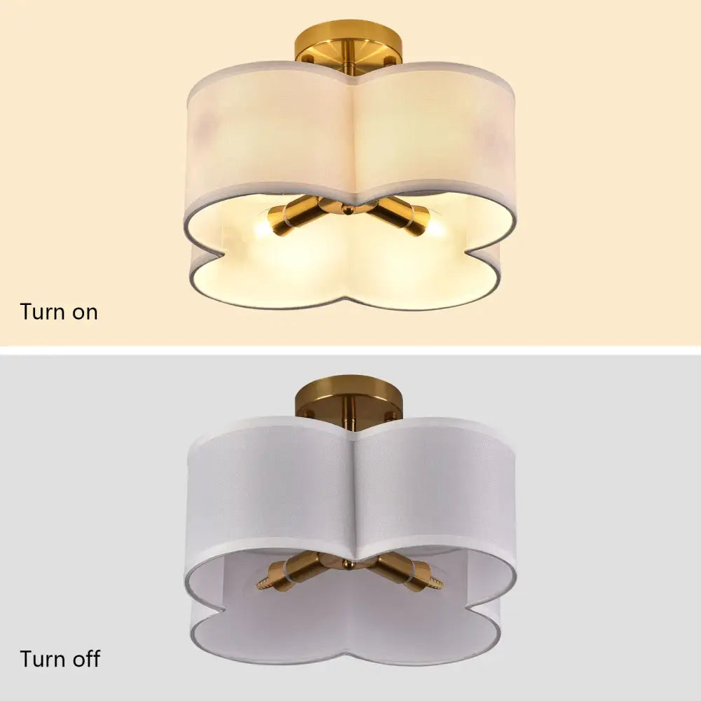 Decorbites gold 4-light ceiling fixture flush mount with white fabric clover shade on Tampa Home & Garden Store