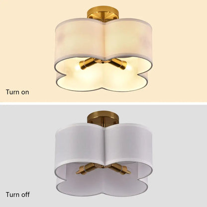 Decorbites gold 4-light ceiling fixture flush mount with white fabric clover shade on Tampa Home & Garden Store