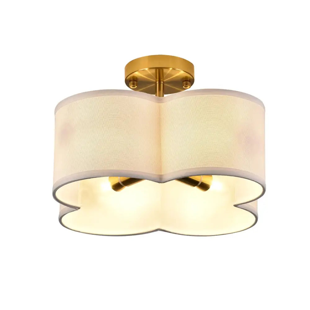 Gold 4-Light Ceiling Fixture by Decorbites with white fabric quatrefoil shade, flush mount on Tampa Home & Garden Store