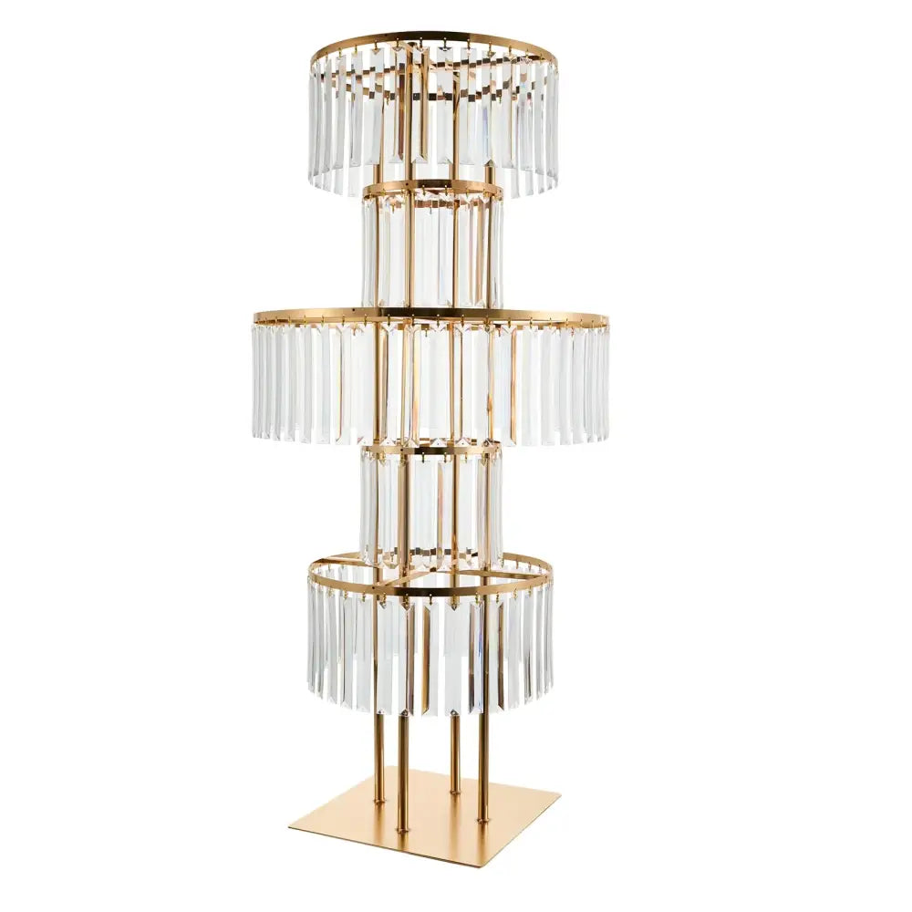 Decorbites gold acrylic flower stand with crystal prism tiers, 4-tier chandelier vase display on Tampa Home & Garden Store