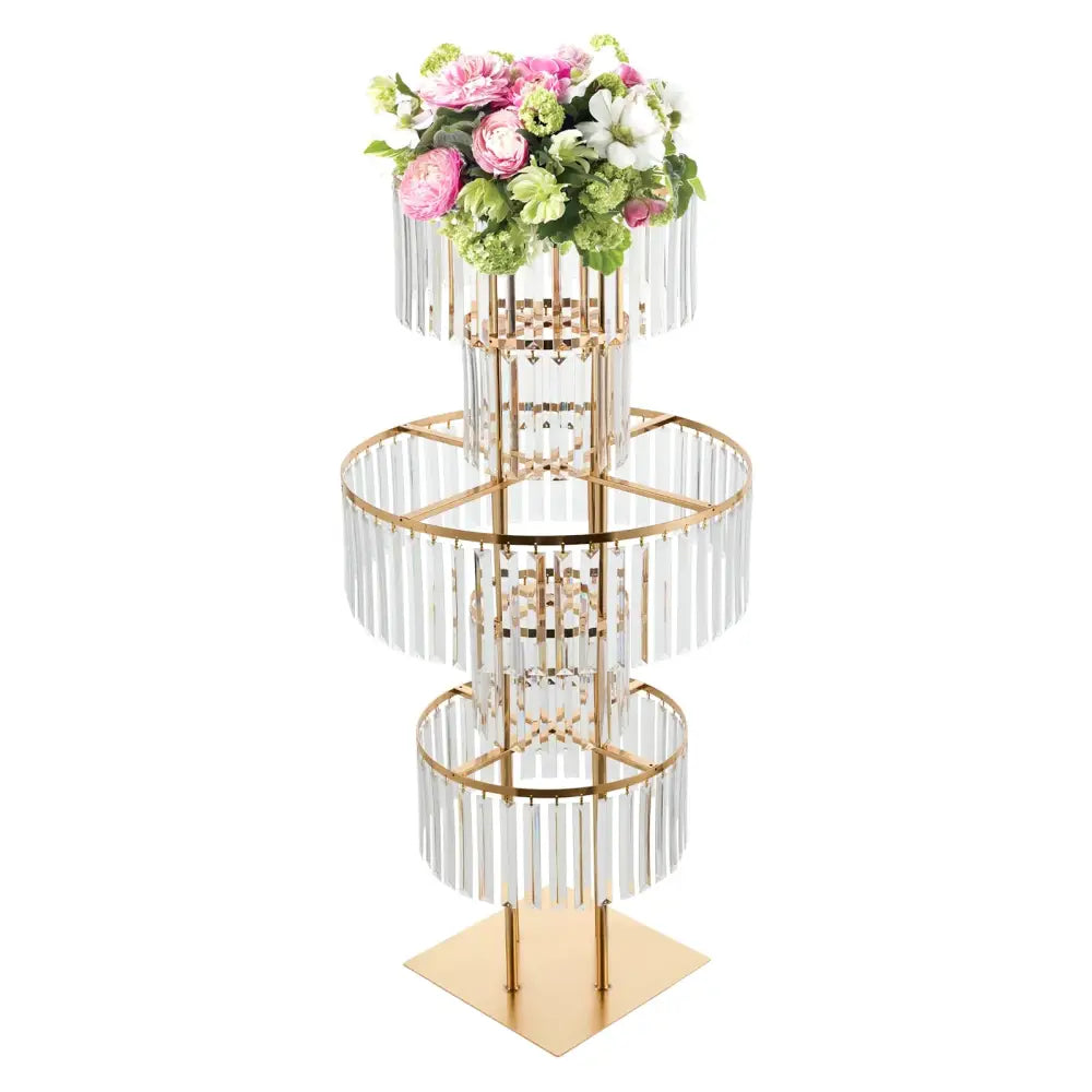 Gold acrylic flower stand with three-tier clear shelves and gold frame by Decorbites on Tampa Home & Garden Store