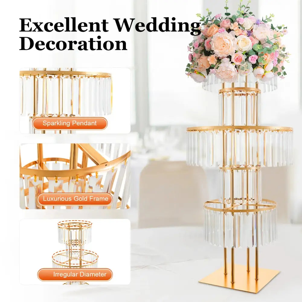 Gold Acrylic Flower Stand vase with chandelier gold frame and crystal prisms by Decorbites on Tampa Home & Garden Store