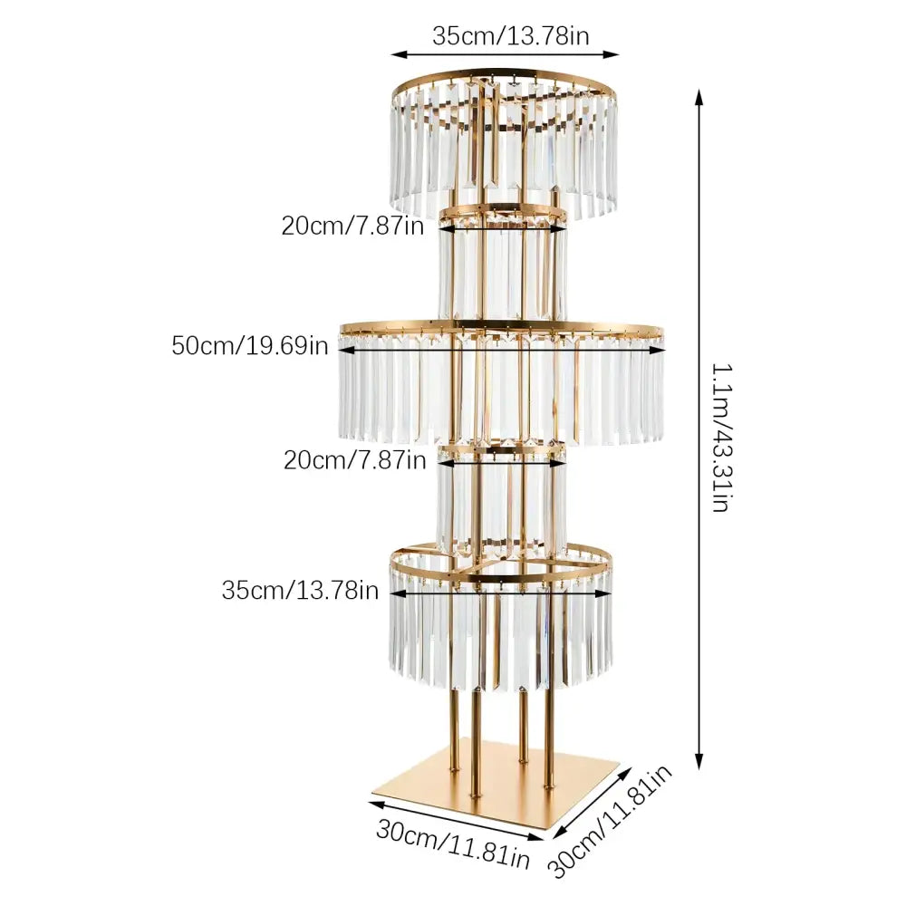 Gold Acrylic Flower Stand by Decorbites, 3-tier crystal prisms with gold frame, tall centerpiece on Tampa Home & Garden Store